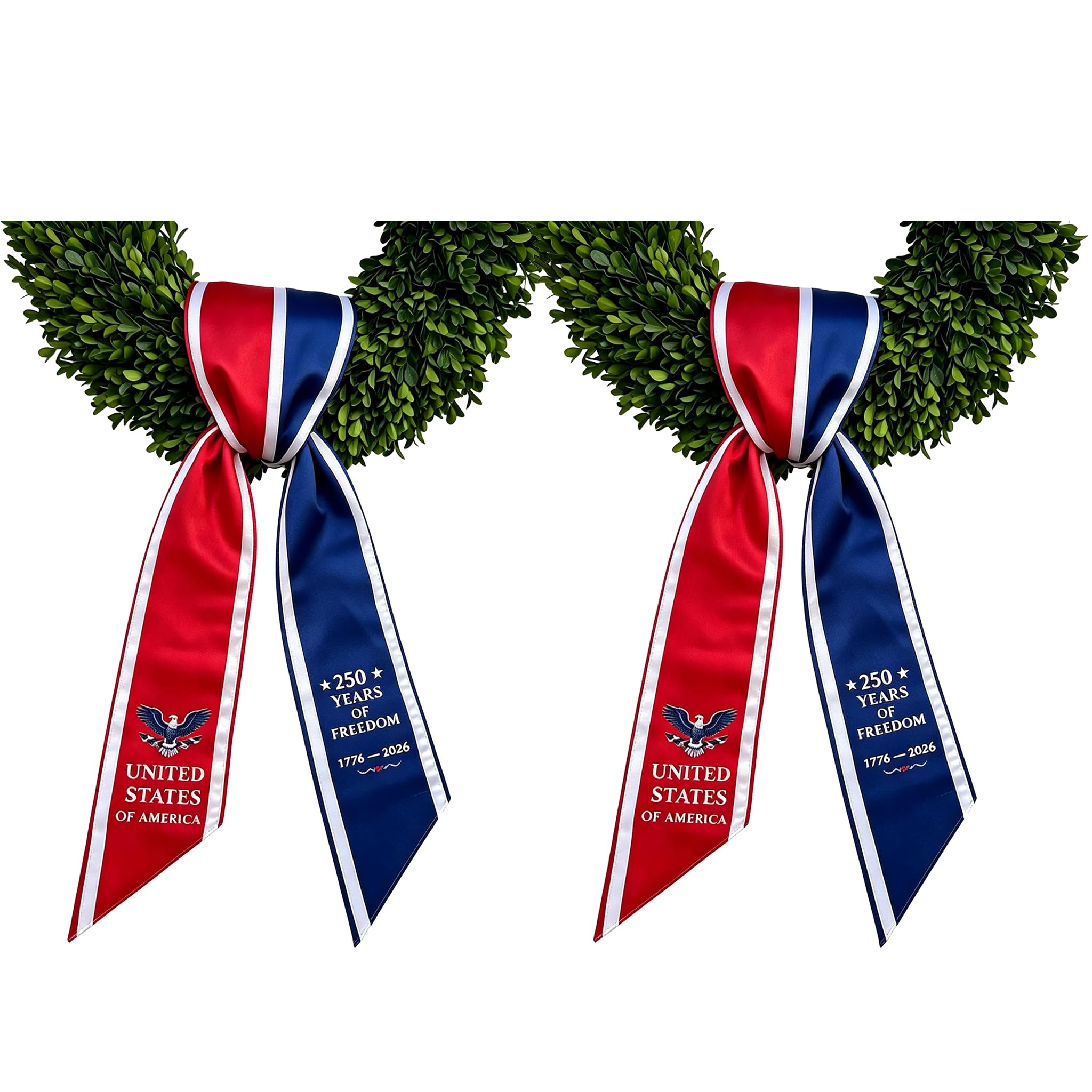 America 250 Years of Freedom Flag Wreath Sash for Front Door – Patriotic Decor for Indoor Outdoor, Celebration Party Supplies, 250th Anniversary Decoration (Eagle-2 Pieces)