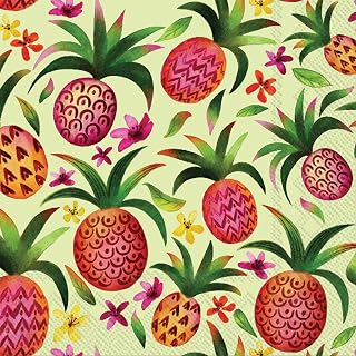 IHR Ideal Home Range Cocktail Napkins Disposable 3-Ply Paper Party Napkin Pack, 5" x 5", Pineapple Paradise, 20-Count
