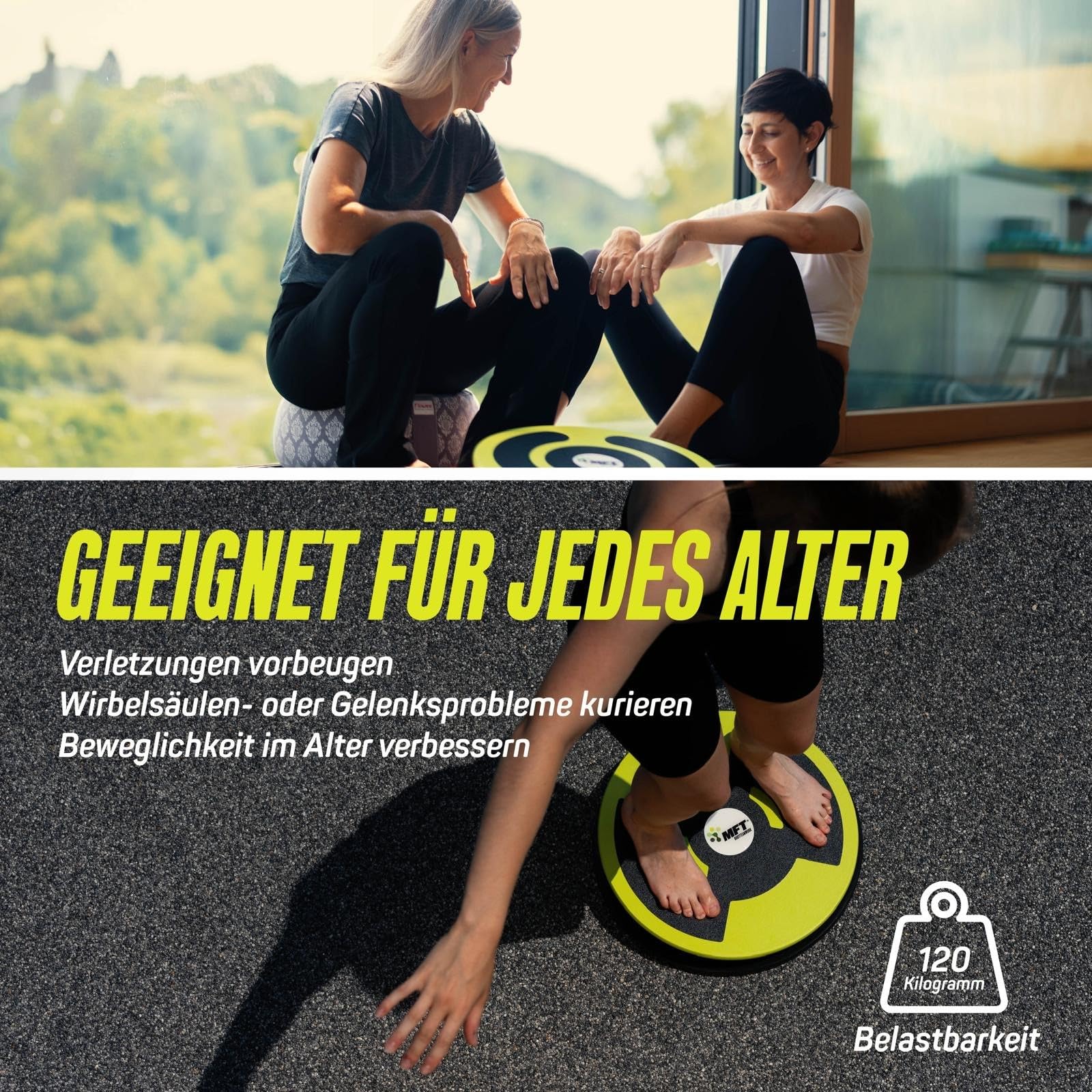 MFT Challenge Disc Classic Balance Board (made in Austria) stabil aus Holz mit rutschfestem Belag, Gleichgewichtstrainer zur Stärkung der Muskulatur, Koordination, Training, Prävention für jedes Alter