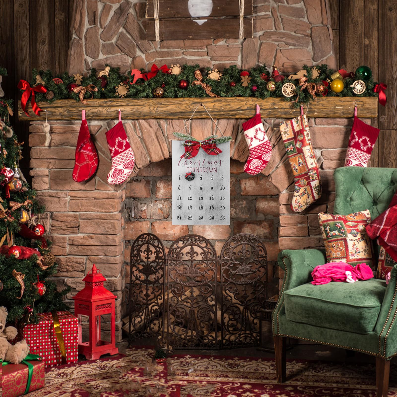 TOYANDONA Weihnachtskranz Kalender mit Countdown aus Dichteplatte für