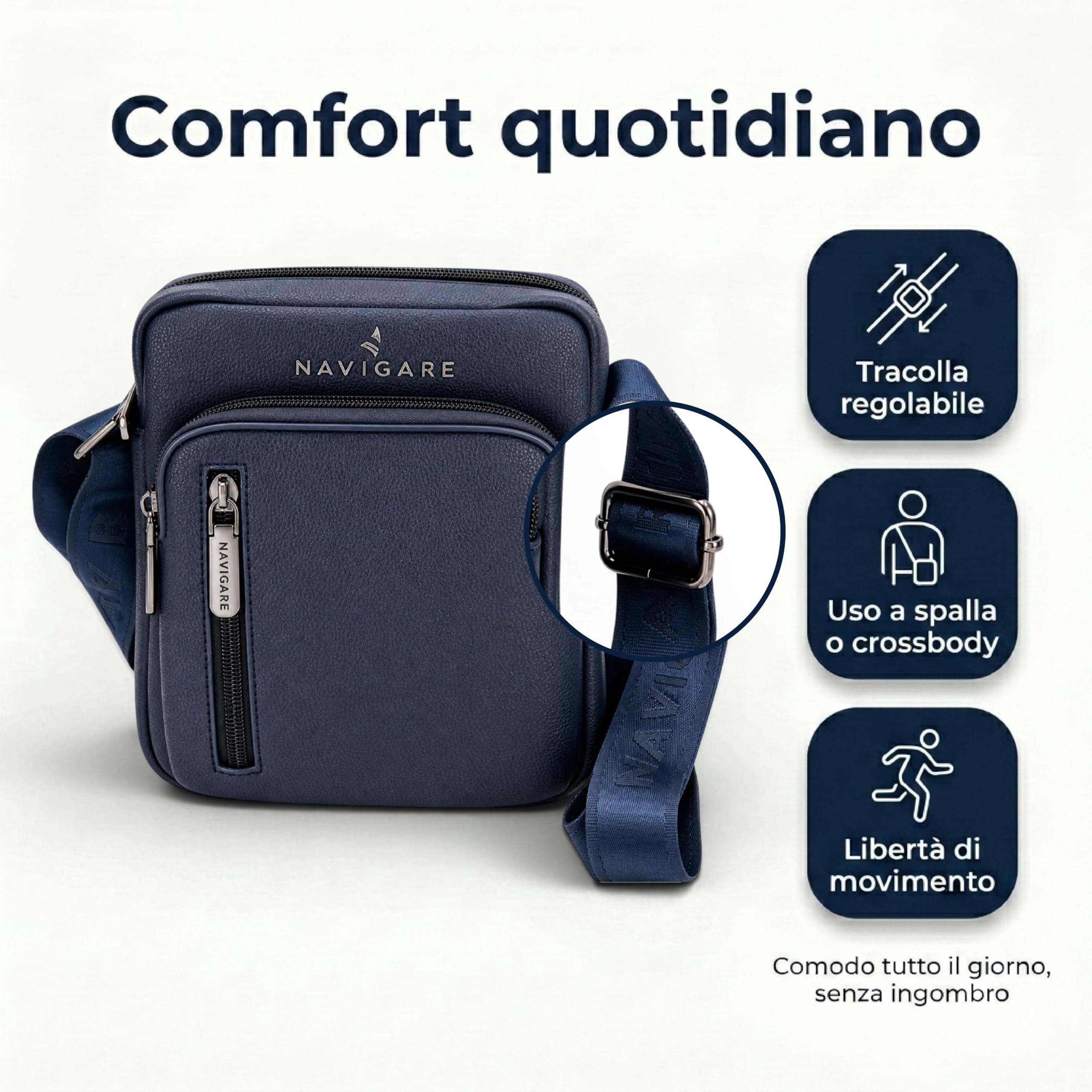 Navigare BORSELLO UOMO TRACOLLA – Borsello Uomo in Ecopelle con Tracolla Regolabile, 2 Tasche con Zip e Scomparti Interni, Stile Elegante e Casual per Lavoro, Viaggio e Tempo Libero