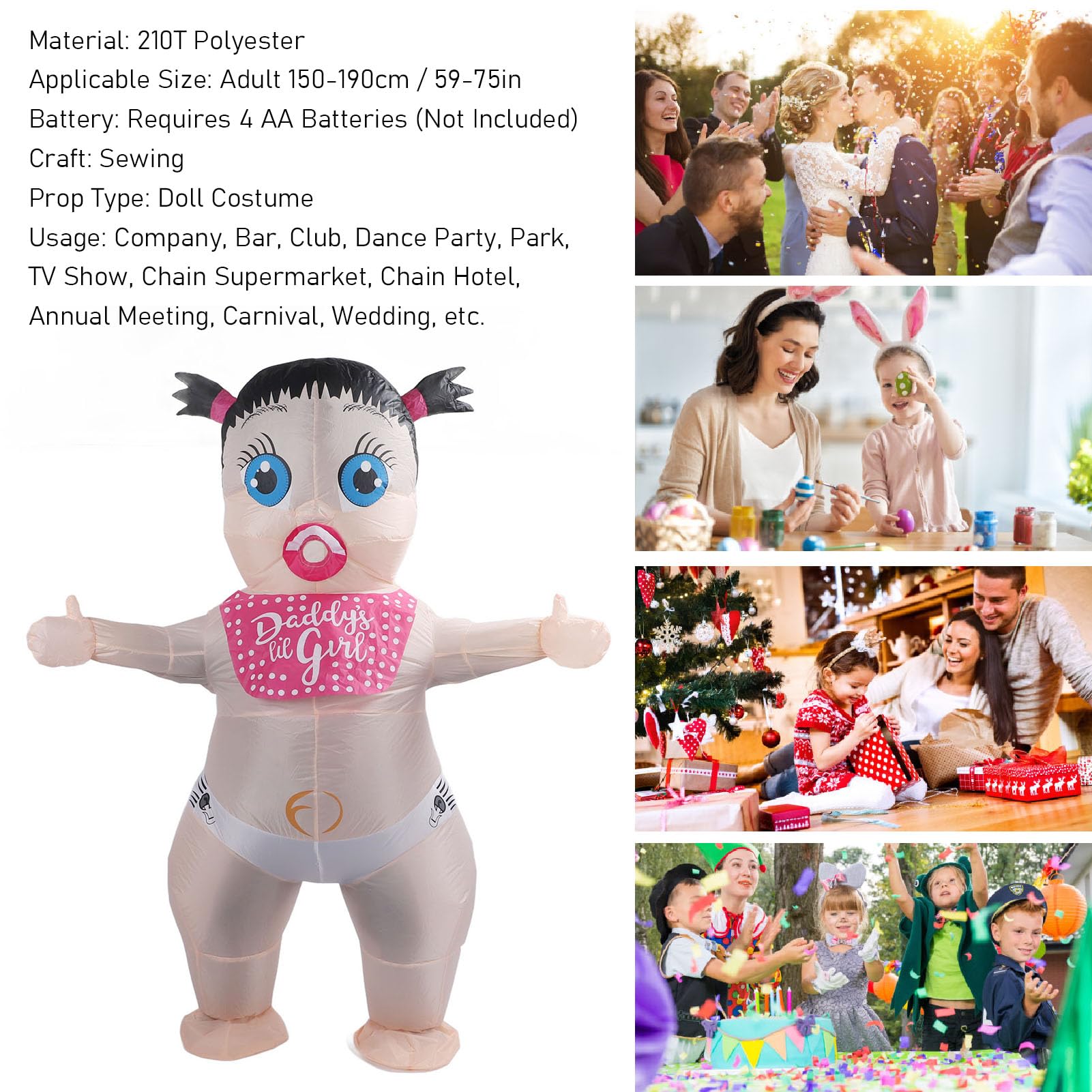 Costume Gonfiabile per Bambini Boo Boo per Adulti Costume Adulto Gonfiabile per Bambini da Ragazza in Poliestere 210T per Adulti da 150 a 190 Cm Leggero Facile da Indossare per la Festa