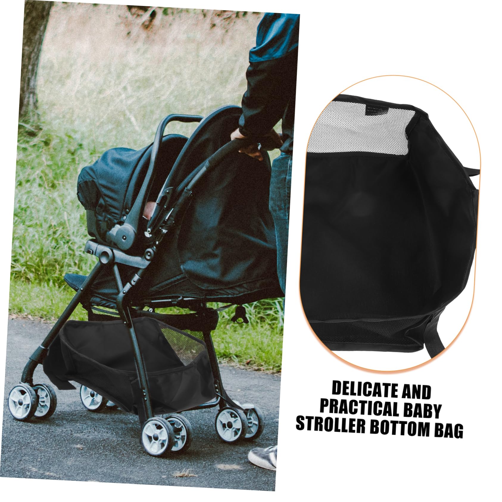 Borsa Organizer per Passeggino, Cestino Inferiore Nero in Oxford