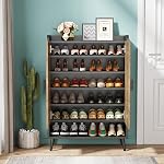 Tribesigns Cabinet de chaussures avec portes, 7-Tier Armoire de rangement de chaussures avec étagères réglables, rack de chaussures en bois Organisateur de rangement des chaussures pour entrée, hall, placard, salon, brun rustique