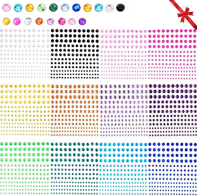 Gerhannery 12 Sheets Multi-Color Self Adhesive Gem Stickers, 2000+Pcs Bling Rhinestone Jewels Sticker Stick on Gems for Face Makeup, Body, Eyes, Nails, Festivals, Crafts, Weddings Embellishments