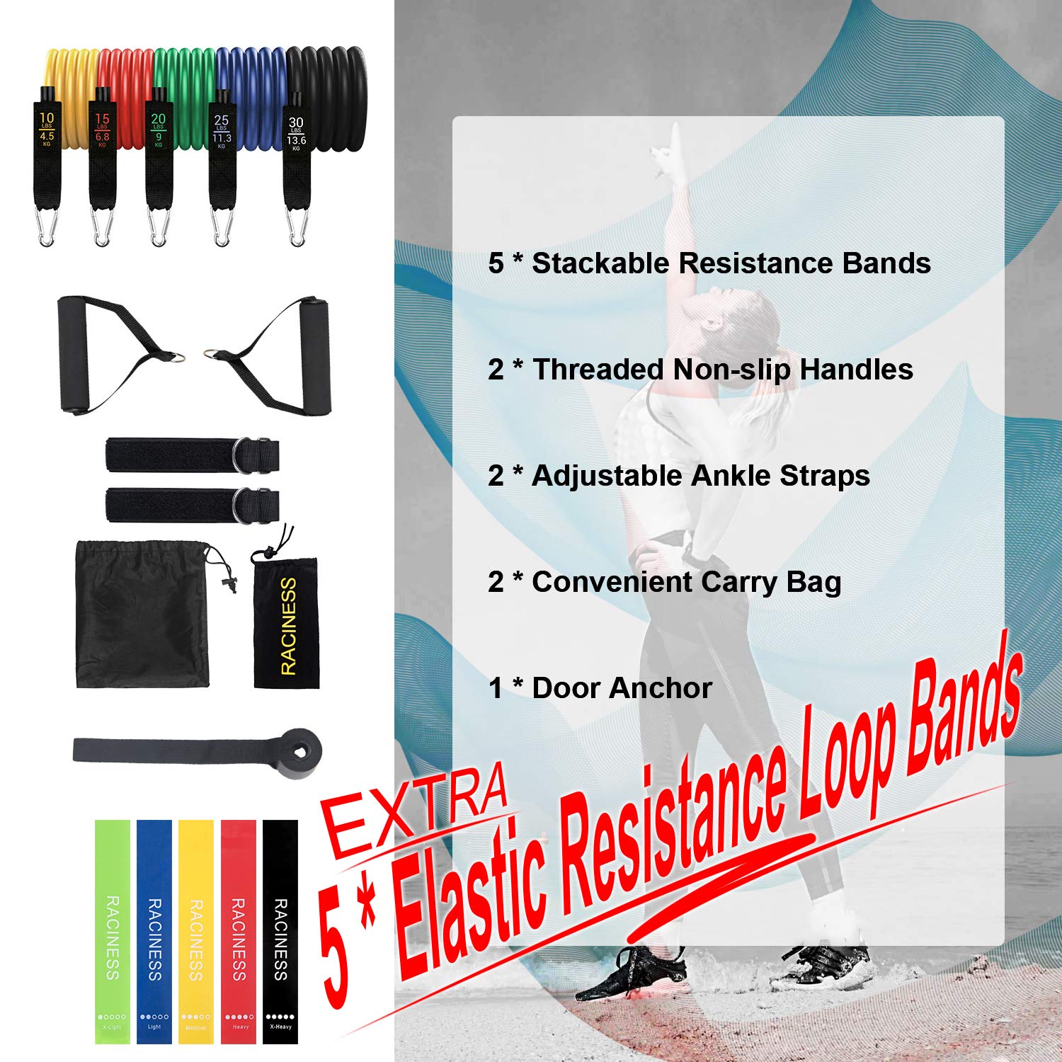 DiaryLook - Set di fasce di resistenza con manico, per uomini e donne, fasce elastiche per fitness a casa, palestra, attrezzatura per l'allenamento