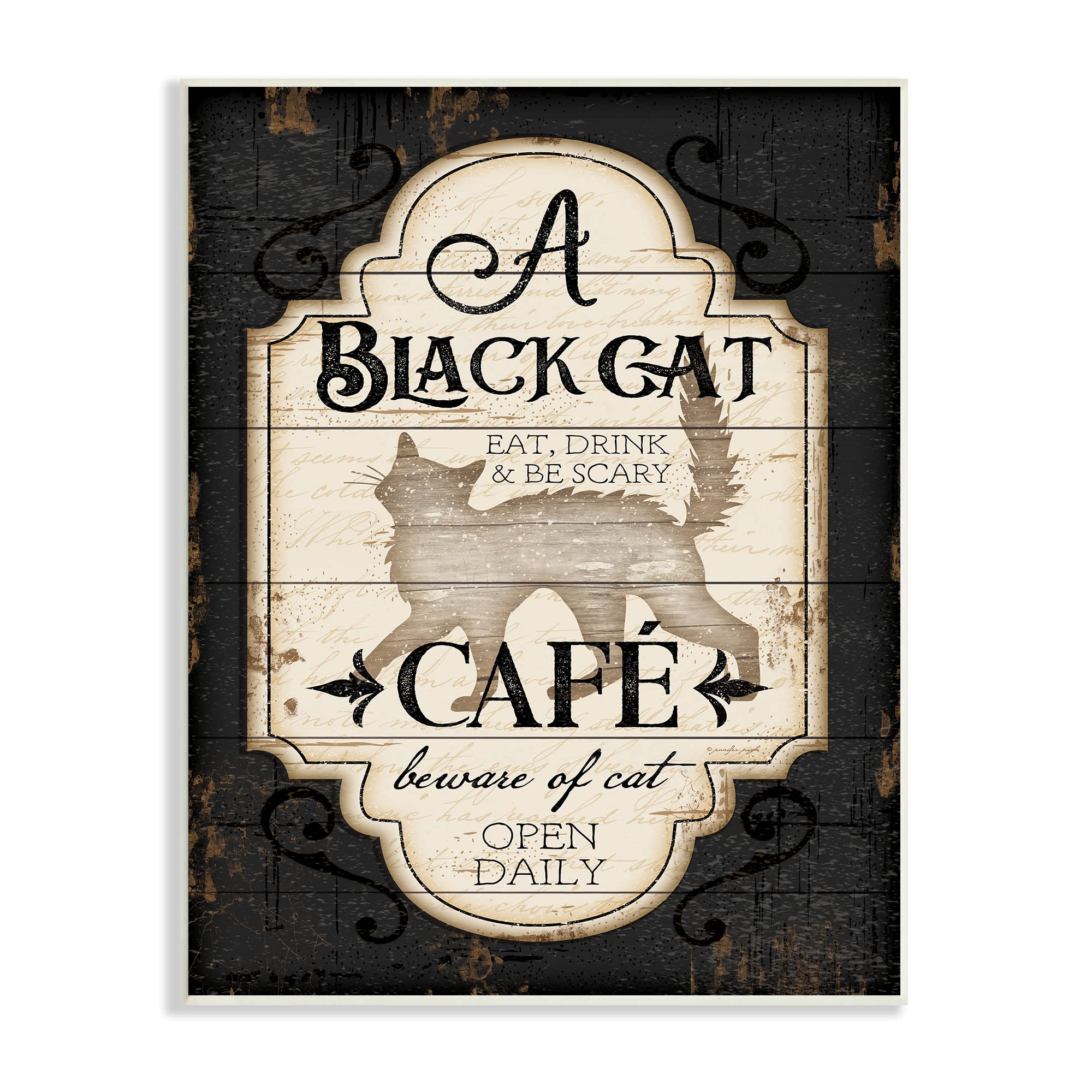 Stupell IndustriesBlack Cat Café Vintage Halloween Sign Spooky Witch, Designed by Jennifer Pugh Wall Plaque, 10 x 15