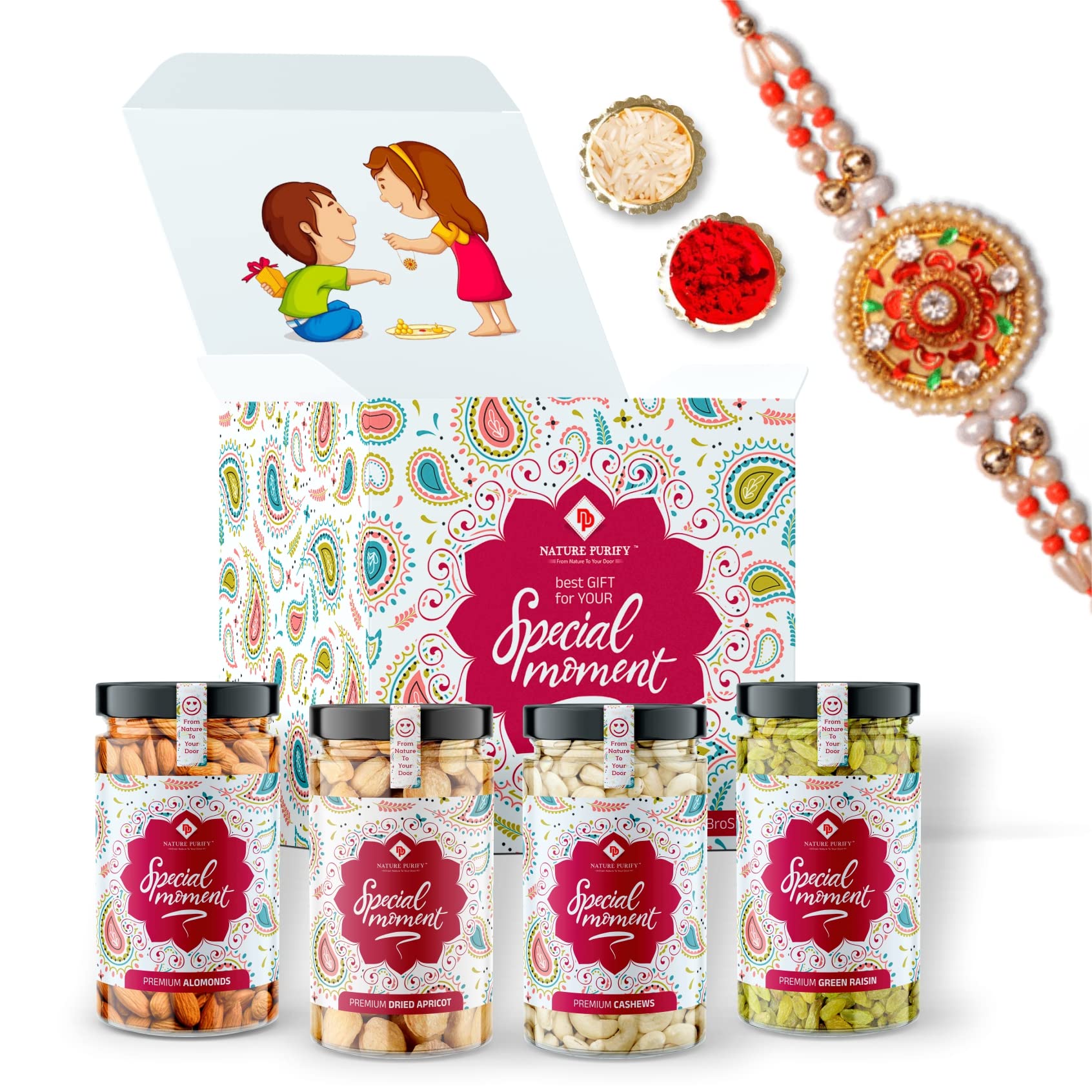 Nature Purify Combo with Gift Dry Fruits Premium Gift Hamper - 400G | Almond, Cashew, Green Raisins, Apricot 100G Each
