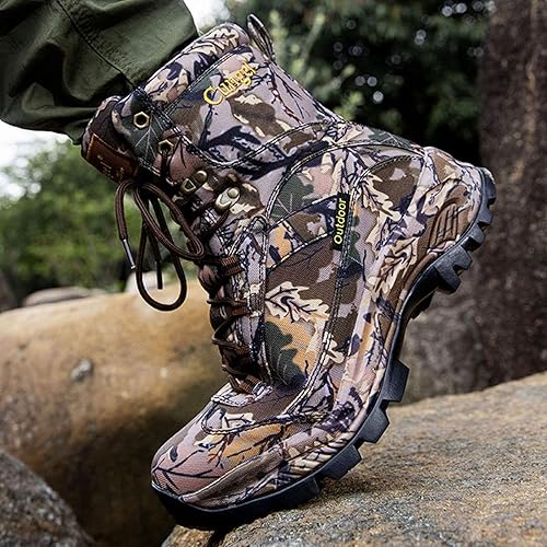 Vista 5 de Cungel Botas de caza impermeables de camuflaje para hombre, antideslizantes, ligeras, transpirables, duraderas, zapatos para exteriores, corte alto