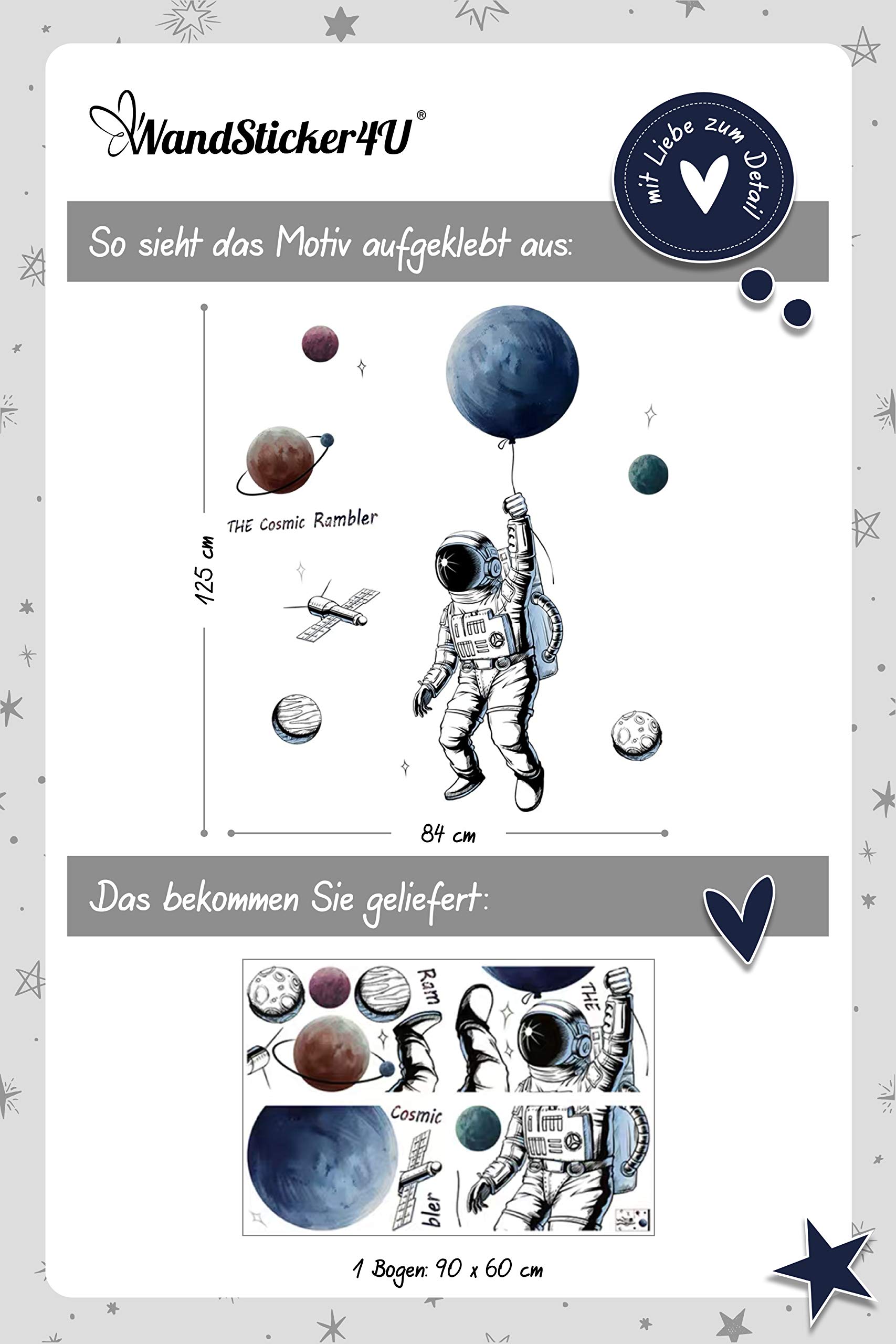WandSticker4U®- XXL Pegatinas pared ASTRONAUTA (84x125 cm) I vinilo adhesivo pared juveniles planetas espacio sistema solar nave espacial I decoración habitación infantil niño grandes COOL