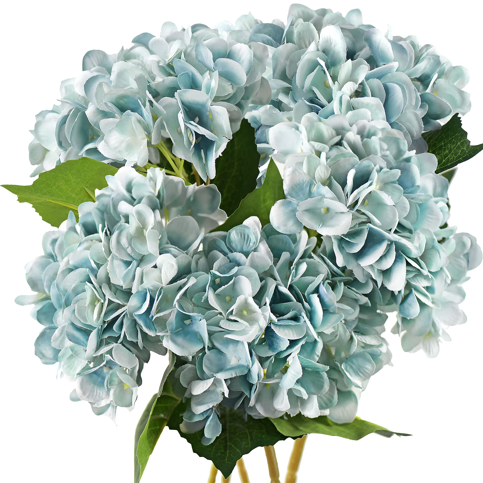 Fiveseasonstuff Blue 5 Stems Silk Artificial Hydrangea Flowers, ‘’Life-Size’’ Bouquet, Floral Arrangement, Floral Arrangement Decoration 47Cm