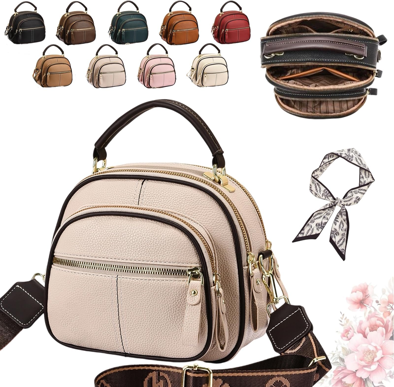 Classic Multifunctional Compartments Adjustable Wide Shoulder Strap Leather Crossbody Bag