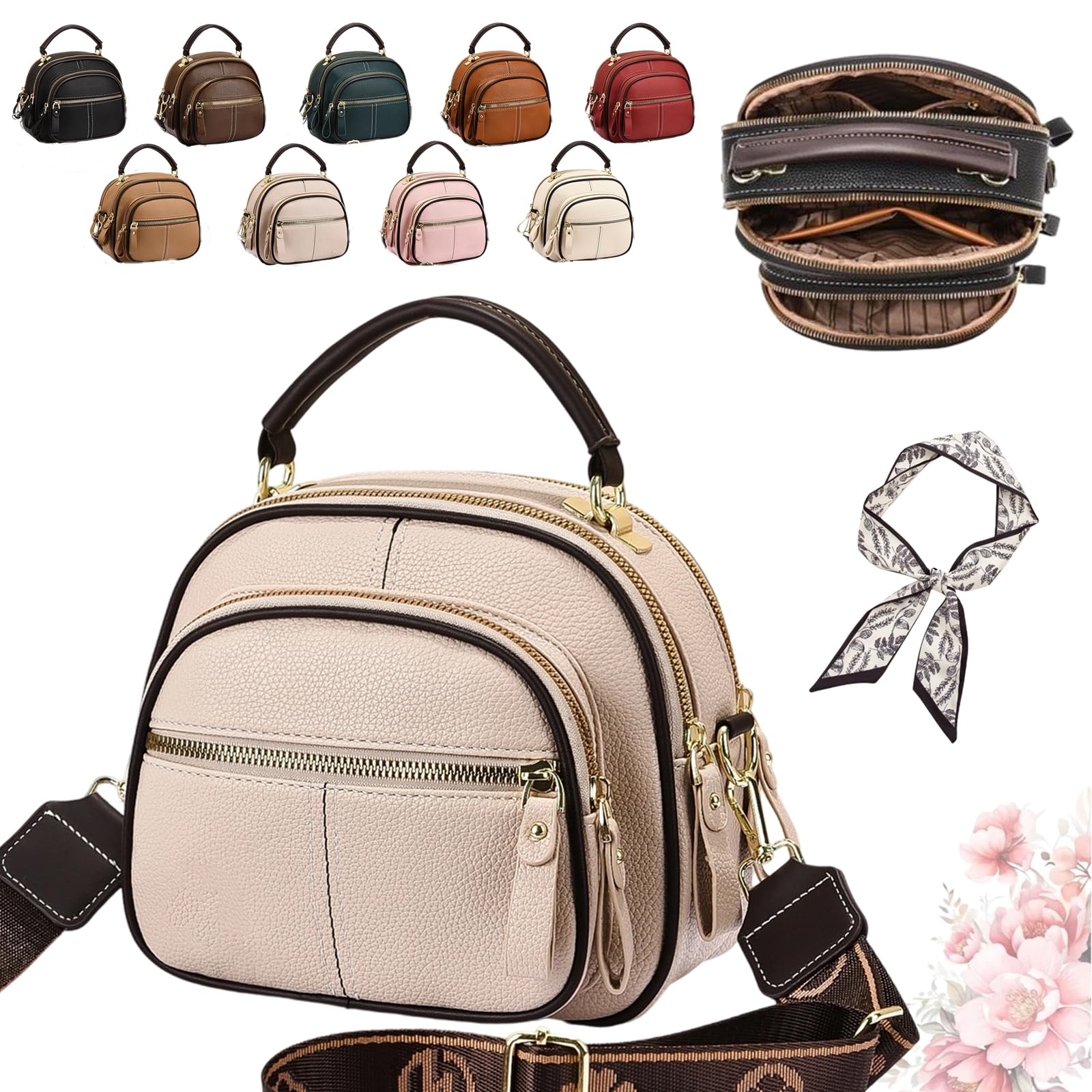Classic Multifunctional Compartments Adjustable Wide Shoulder Strap Leather Crossbody Bag