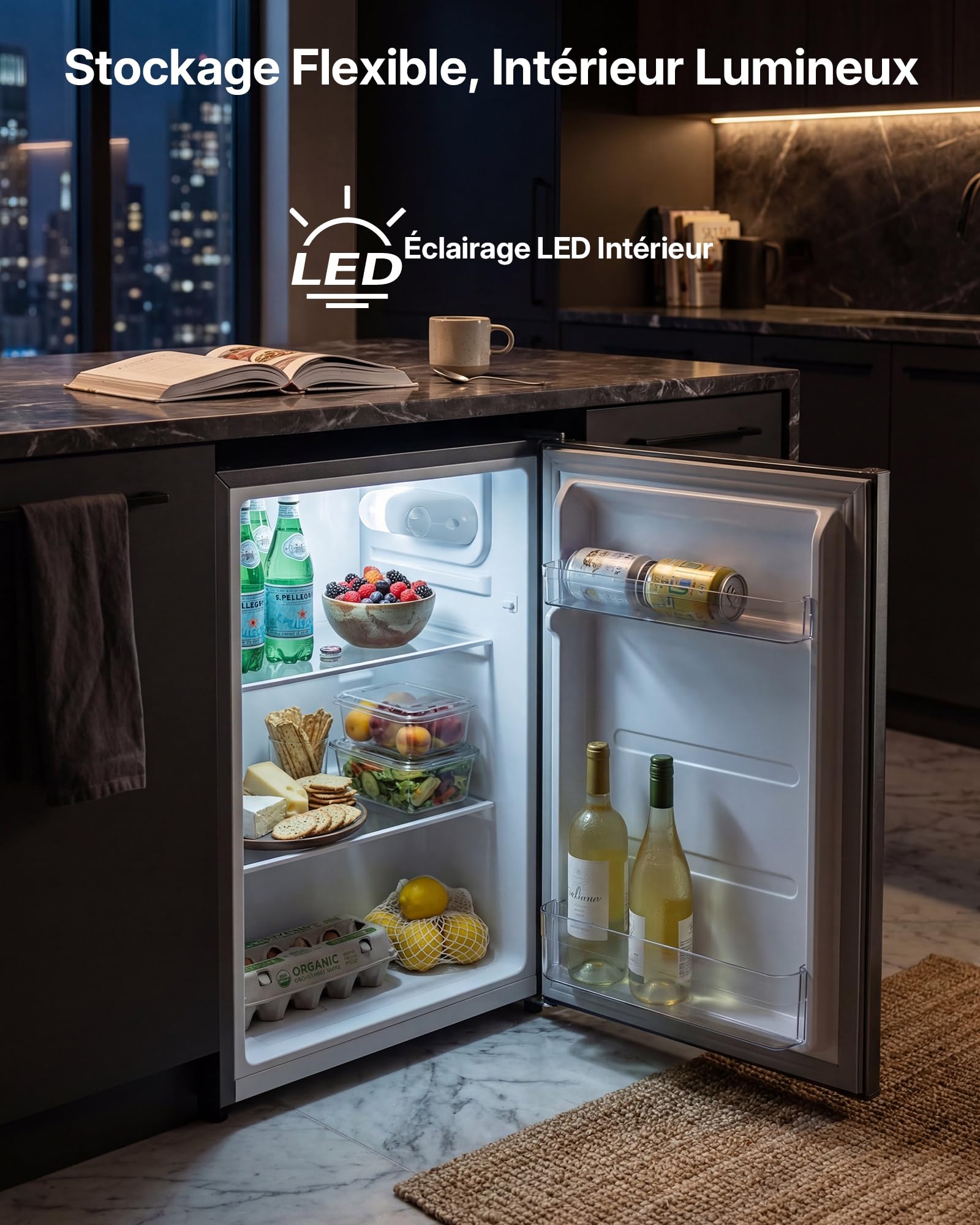 Upstreman CR71-Gris Foncé Réfrigérateur 71L Silencieux 40 dB Éclairage LED Réglage Température 1-10°C