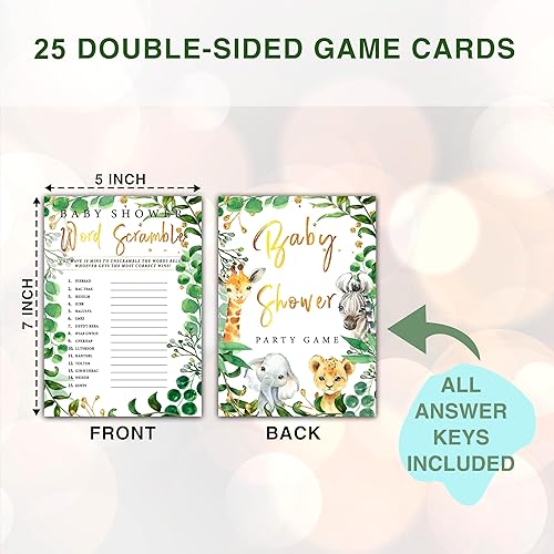 Miniatura 2 de ONDTOM Woodland Baby Shower Games, juego de palabras (25 unidades) con 1 tarjeta de respuesta, juego de fiesta de revelación de género de bebé