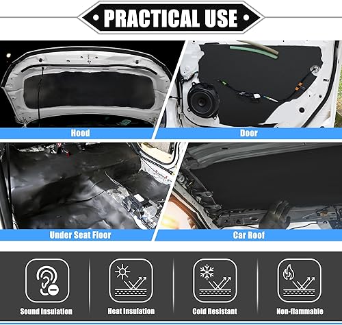 Miniatura 2 de Kit de alfombrilla de amortiguación de sonido, 157 mil 0.157 in 18 pies cuadrados, almohadilla de aislamiento térmico universal para la puerta del