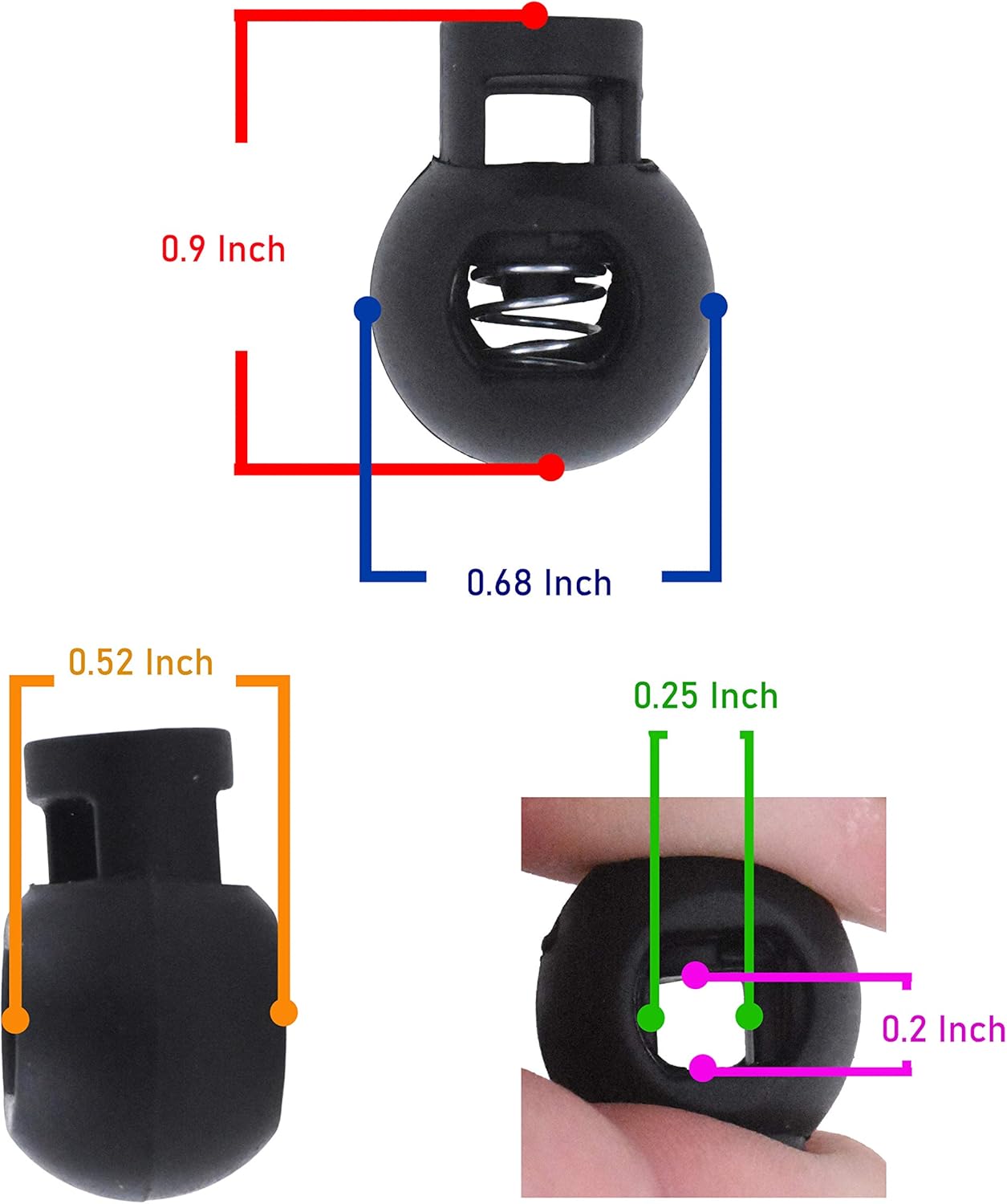 Mandala Crafts Mixed Color Spring Cord Locks Round Ball Single Hole Toggles for Drawstrings Clamps - 50 Round Plastic Cord Stoppers Drawstring Clips Locking Ends for Paracord Shoelace - Image 2