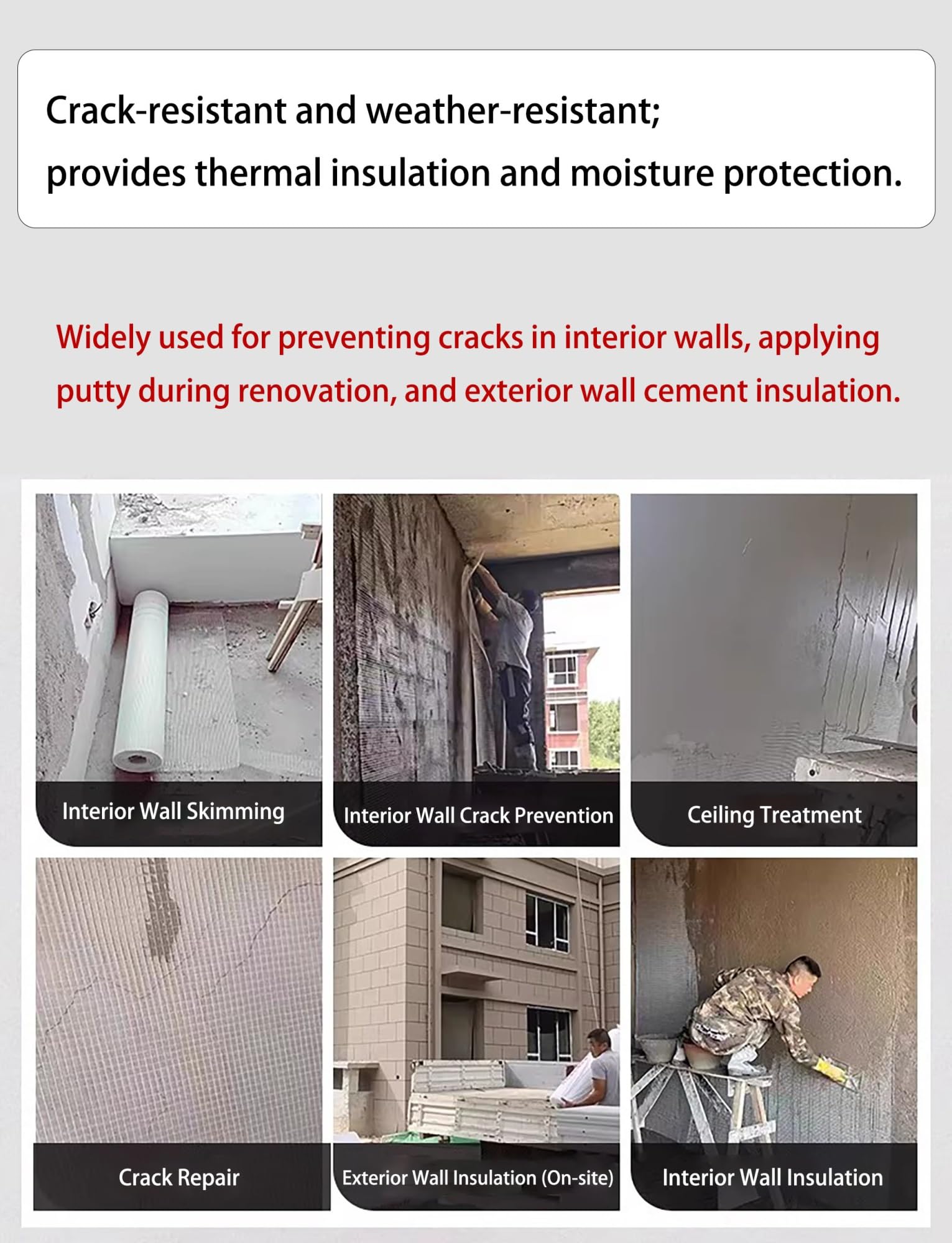Rotolo di rete di rinforzo in fibra di vetro resistente agli alcali for intonacatura di pareti, rendering, stucco e riparazione di crepe nel muro a secco(0.5cm/1x30 meters)