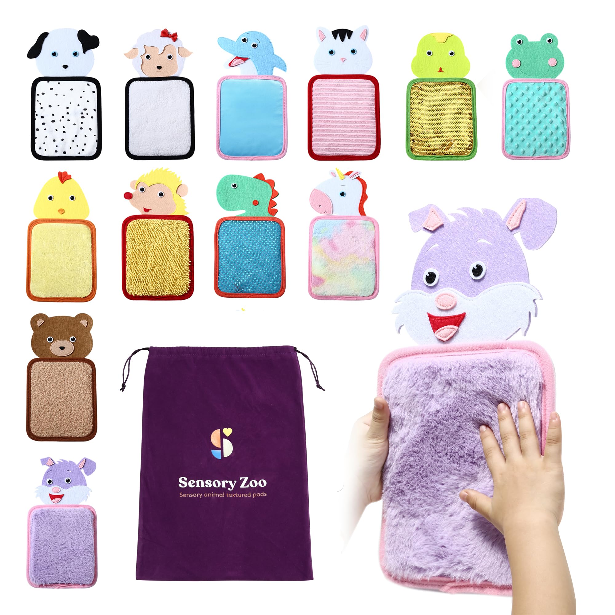 Special SuppliesSensory Zoo Tactile Animal Pads, 12 Set, Stimulation for Kids, Supports Autistic and Processing Challenges, Calming and Stimulating Early Learning Play, Includes Velvet Travel Bag