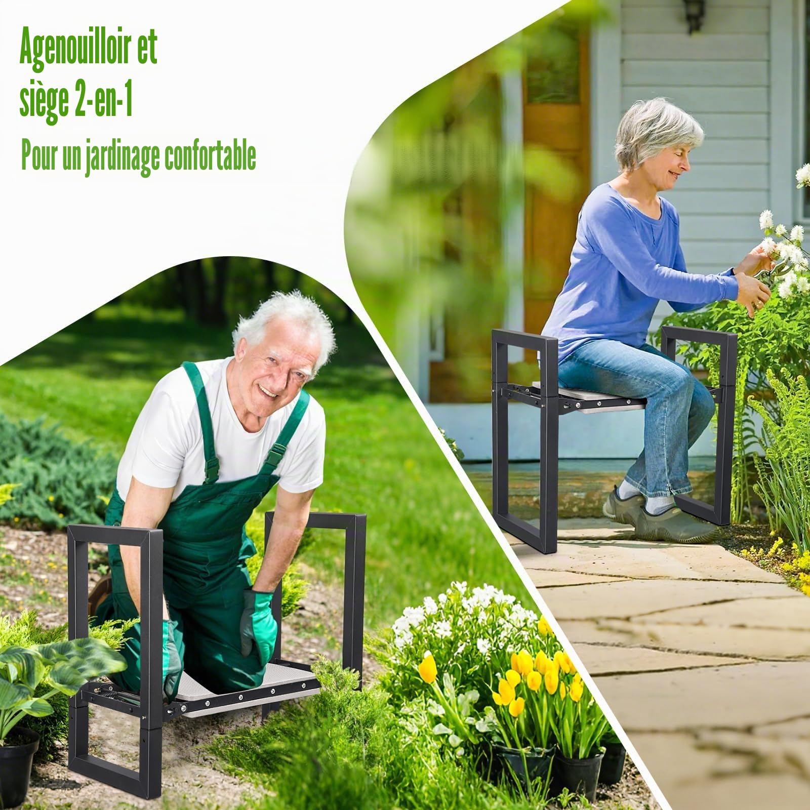 Tabouret de Jardin Pliant 31 cm - Banc à Genoux et Siège avec Poignées, Robuste et Pratique pour Le Jardinage - Conçu pour Seniors et Femmes - Idéal comme Cadeau D'Outils de Jardin