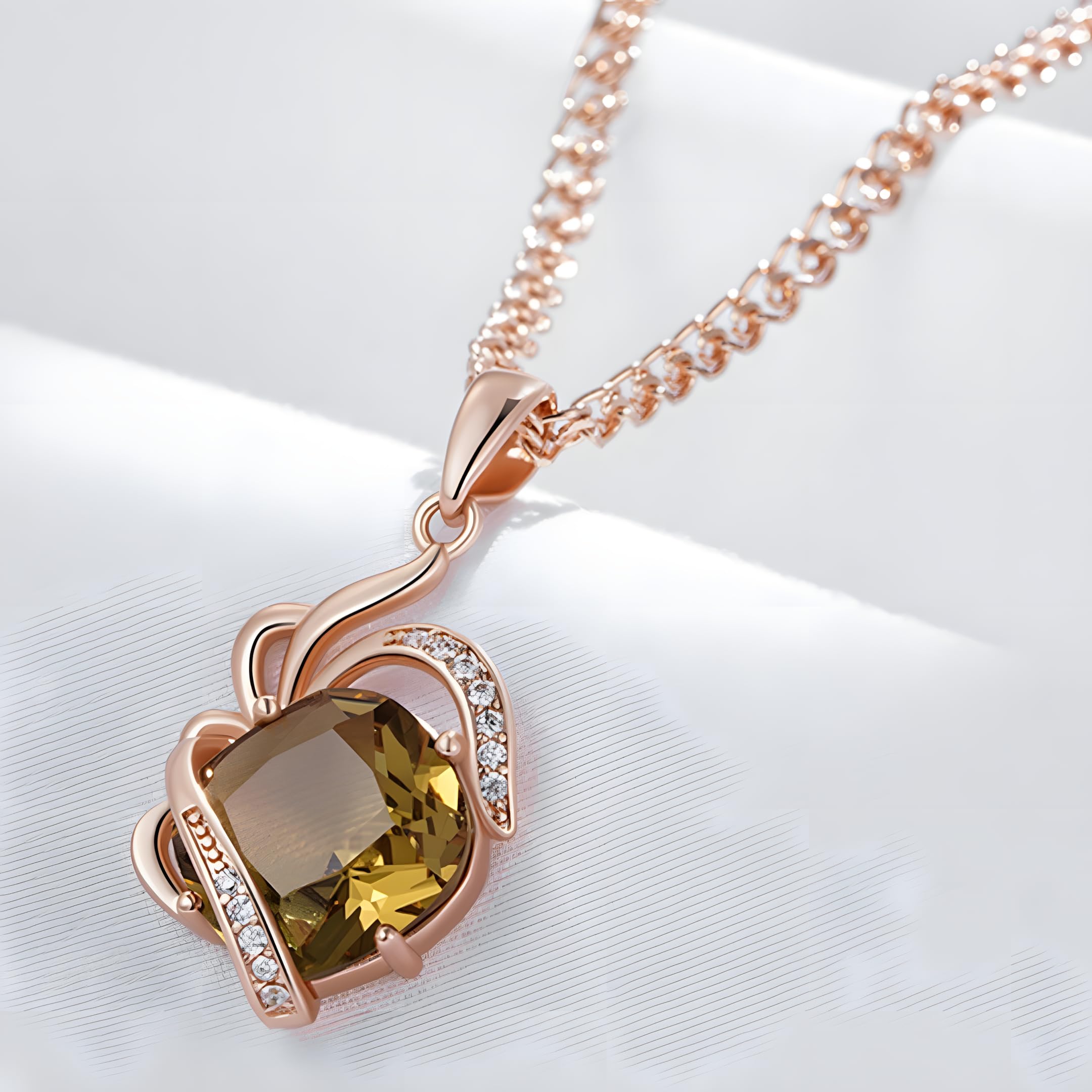 Elegante collar con colgante de circonita natural marrón para mujer, diseño único de flor de cristal 585, color oro rosa, joyería diaria 1272