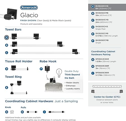 Vista 26 de Amerock BH36062CG10 - Toallero de mano Glacio de 5-7/16 pulgadas de longitud para pared de baño y cocina pequeña, accesorios de baño Transparente