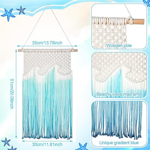 Miniatura 2 de Bucherry Decoración de borlas colgantes de olas de playa de 14 x 20 pulgadas, macramé oceánico, tapiz costero para colgar en la pared, arte de pared