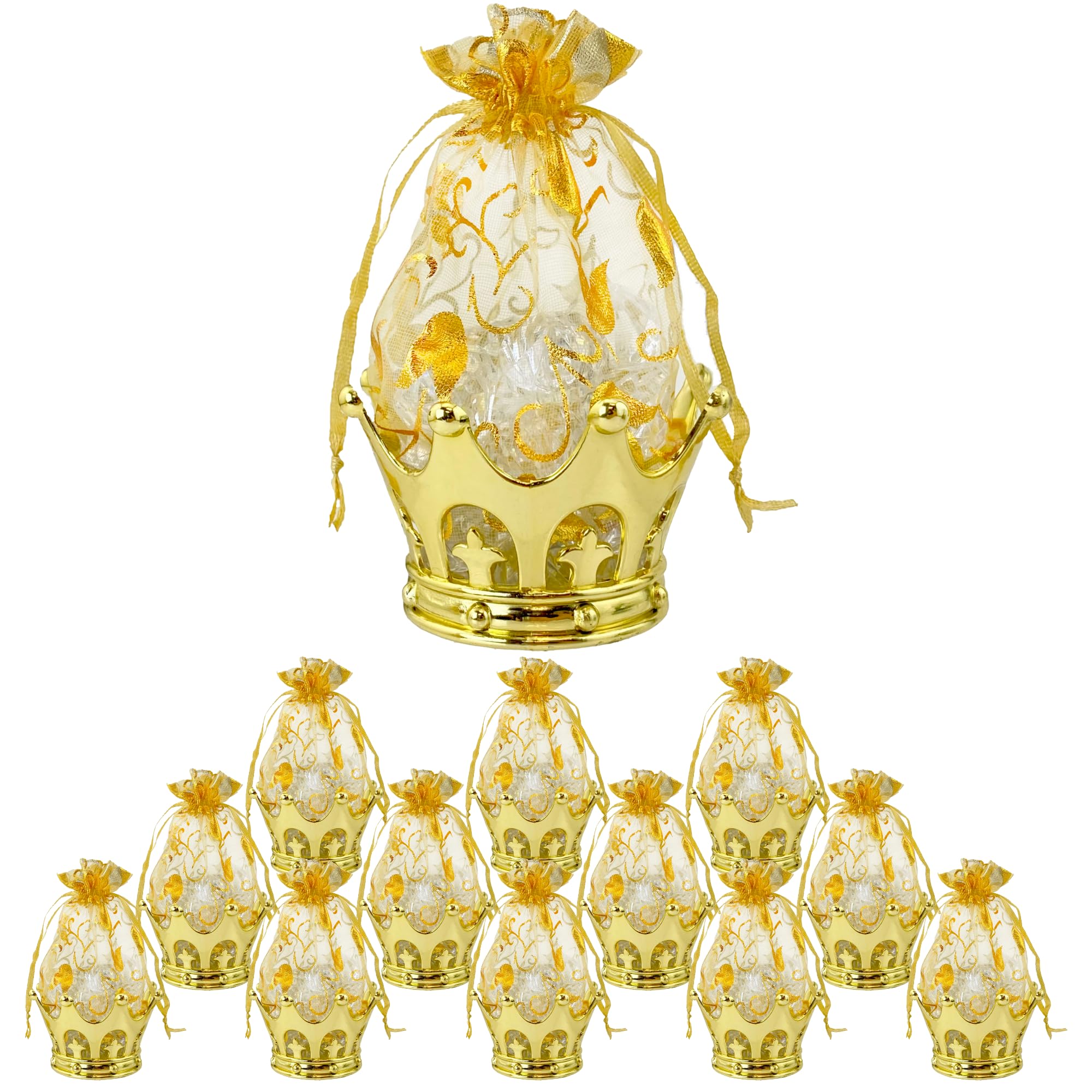 JC HUMMINGBIRD 12 Pieces Fillable Silver Crown with Pouch Party Favors (Gold)