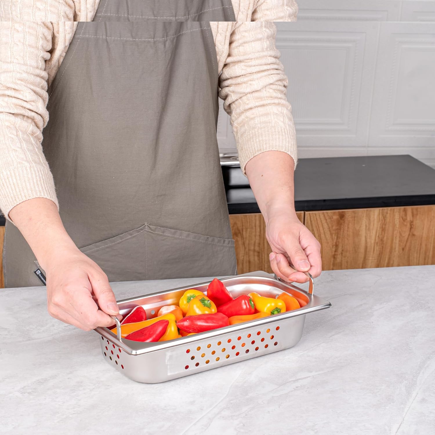 Restaurantware One Third (1/3rd) Perforated Steam Table Pan - 2.5" Deep - Collapsible Handles - Anti Jam - Commercial Grade Stainless Steel - 1ct Box - Met Lux