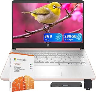 HP Stream 14" HD Laptop, Intel Processor N150, 8GB RAM, 288GB Storage (128GB UFS+160GB Docking Station Set), Intel Graphics, 1 Year Office 365, Copilot, Wi-Fi 6, Win 11, Rose Gold