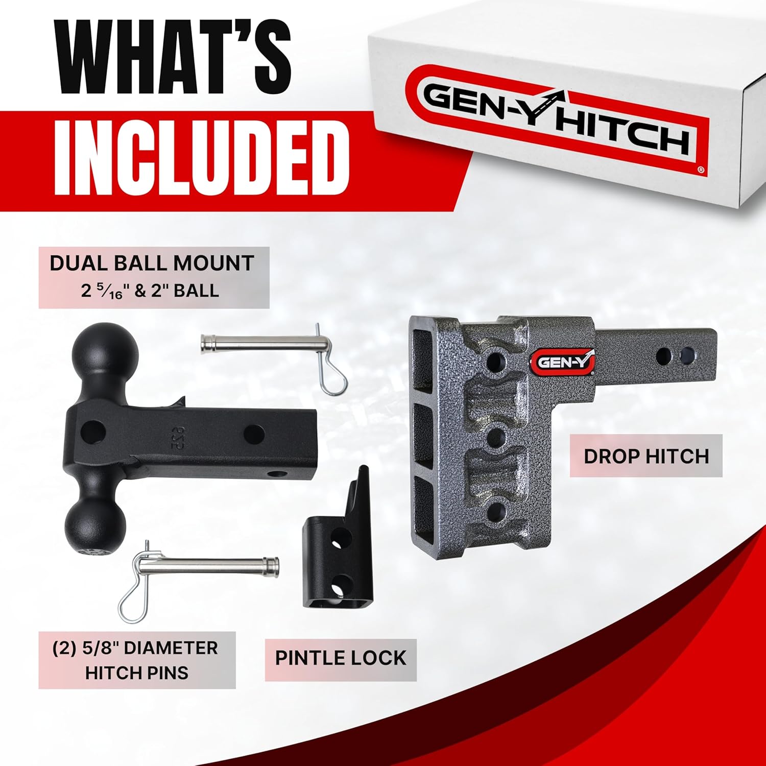 GEN-Y Hitch Tow Hitch for 2.5" Receiver - 6" Drop/Rise with 3 Adjustable Positions, Includes Dual Ball Mount, Pintle Lock and Locking Pins, 21,000 lbs Towing Capacity, 3,000 lbs Tongue Weight, Silver