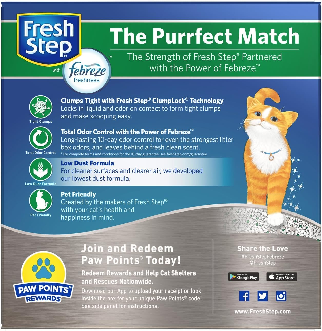 Fresh Step Odor Shield Clumping Litter With Febreze Freshness, Continuous Cat Litter Odor Eliminator, 25 lb. Box