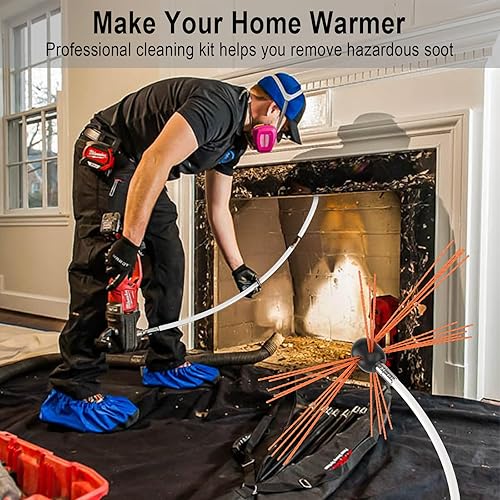Miniatura 7 de Kit de limpieza de chimenea de 33 pies con 10 varillas flexibles de nailon y 2 cabezales de cepillo, kit de limpieza de chimenea rotativo impulsado