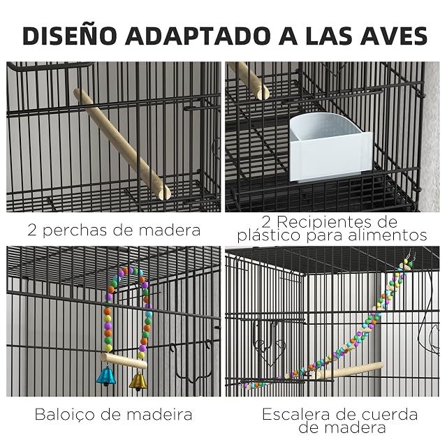 Foto 5 de 8 de PawHut Jaula para Pájaros Jaula Metálica para Aves 77x46x164 cm Negro