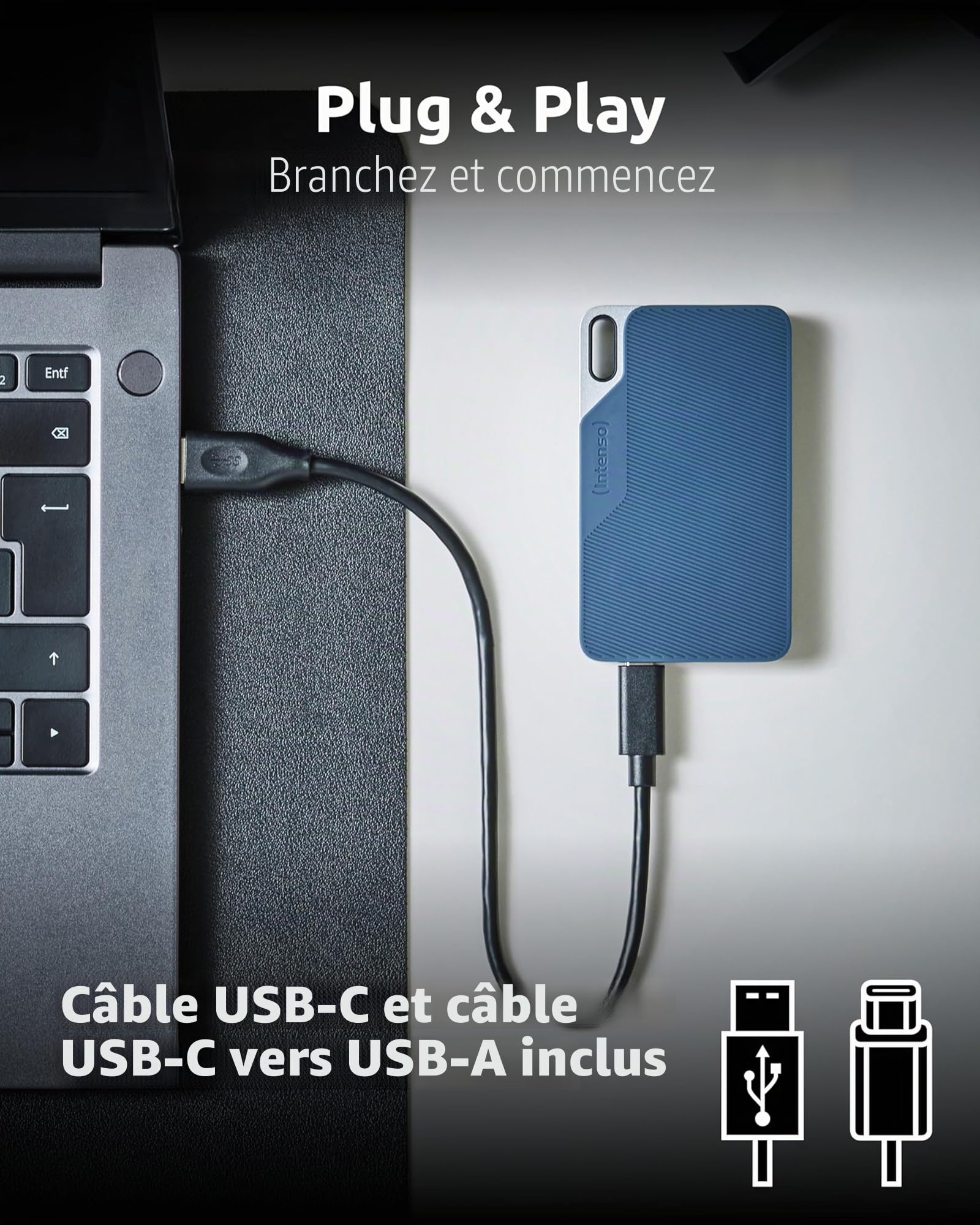 Intenso Disque dur externe SSD TX100, 500 Go Portable Solid State Drive, Super Speed USB 3.2 Gen 1x1 (5 Gbit/s), jusqu'à 500 Mo/s