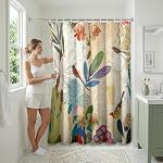 Americanflat 71x74 Floral Shower Curtain - Water-Resistant Long Shower Curtain with Metal Grommets and 12 Hooks - 100% Polyester - Botanical Bathroom Curtains - Beige, Blue, Green, Coral and Pink