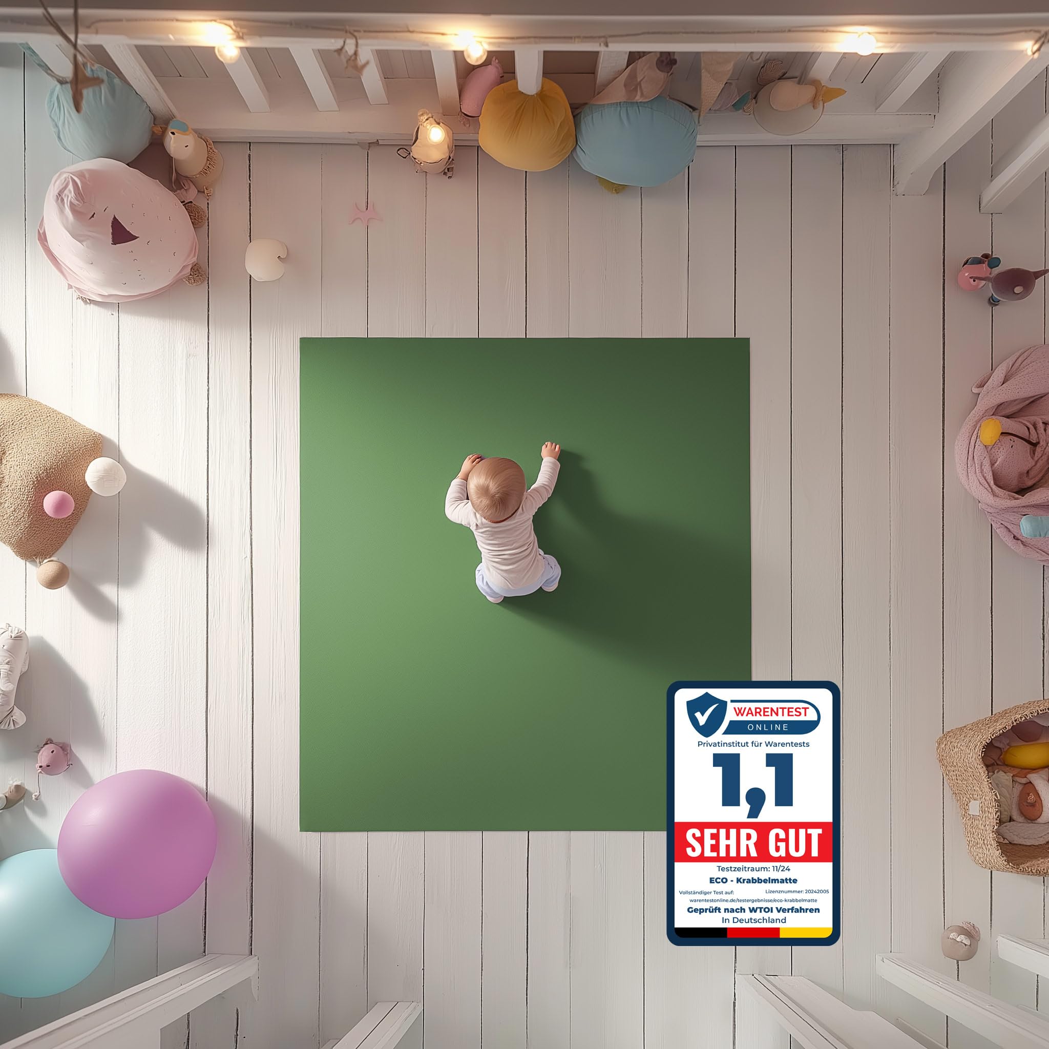 Magischer Teppich 160x160cm Olivgrün - Oeko-TEX zertifizierte Krabbel- und Spielunterlage aus Deutschland. Für kleine Füße, die Großes vorhaben!