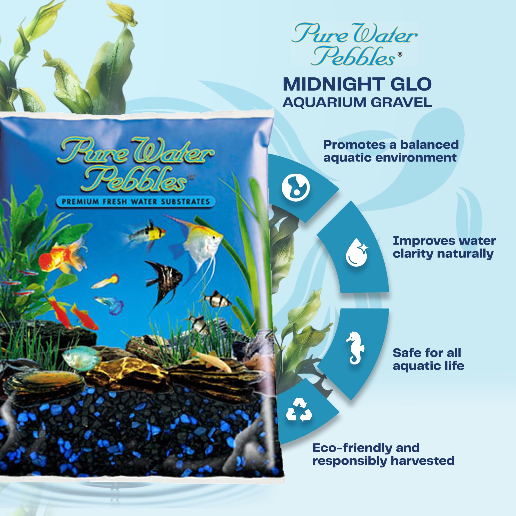 Pure Water Pebbles Gravier pour Aquarium, 2,3 kg, Midnight Glo