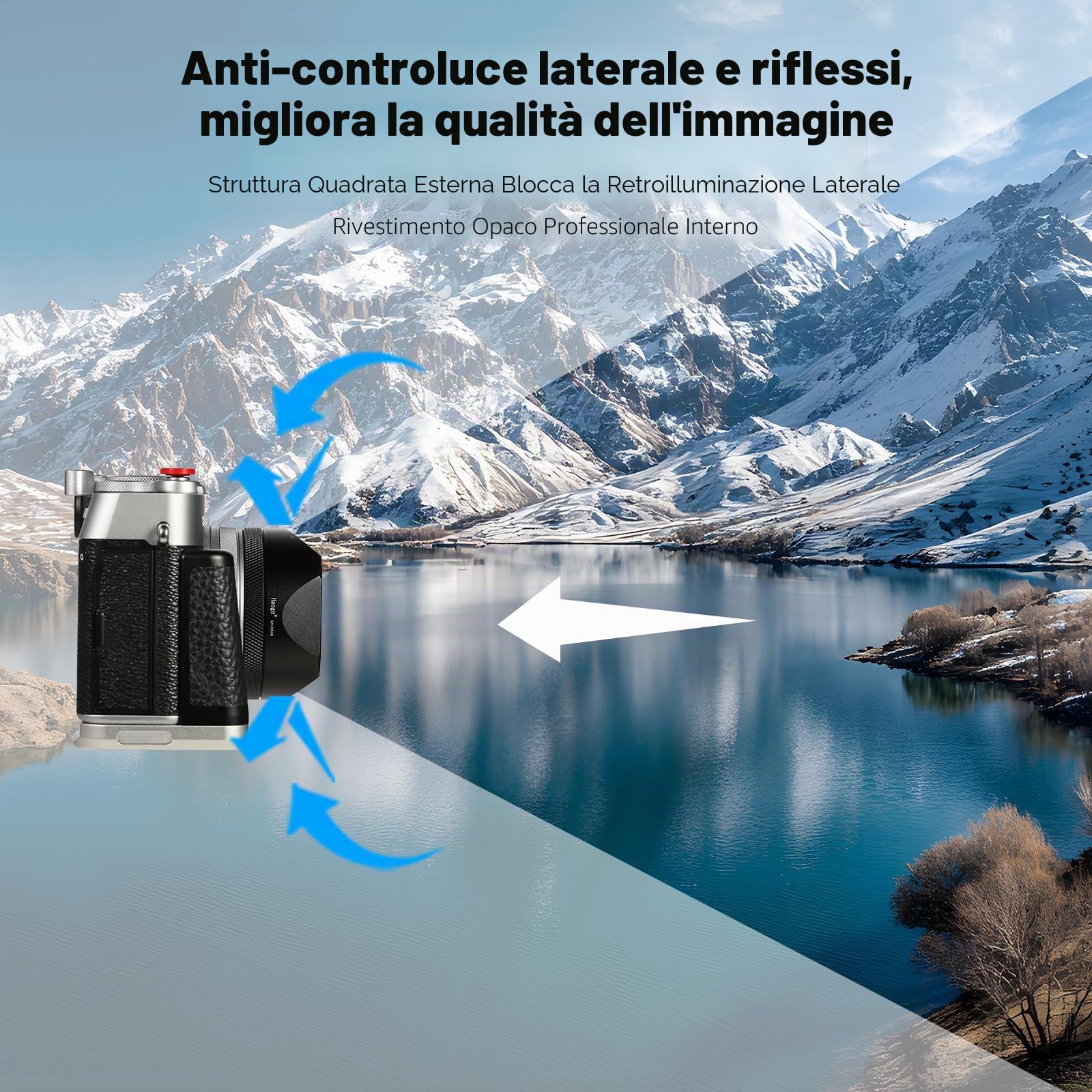 Haoge LH-X54B - Paraluce quadrato in metallo con anello adattatore da 49 mm, per fotocamera Fujifilm Fuji X100V, colore: Nero
