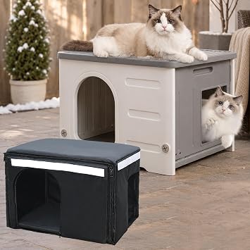Rockever HDPE Cat House with Liner, Outdoor Waterproof Easy Clean Shelter