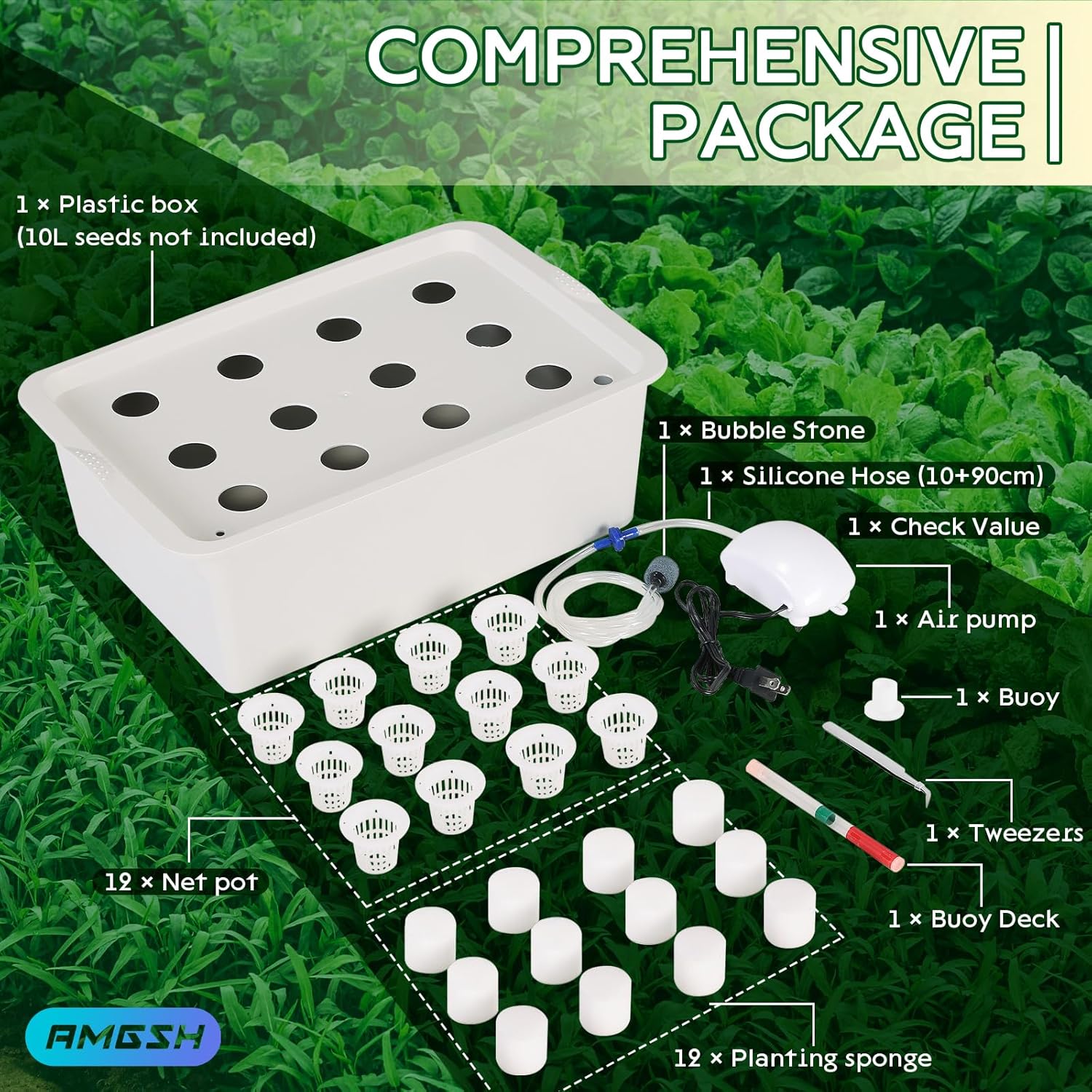 Hydroponics Growing System Kit with Air Pump, Bubble Stone, 12-Hole Indoor Hydroponic System Grow Box, Indoor Gardening System & Hydroponic Kit Vegetable & Herb Garden Starter Kit