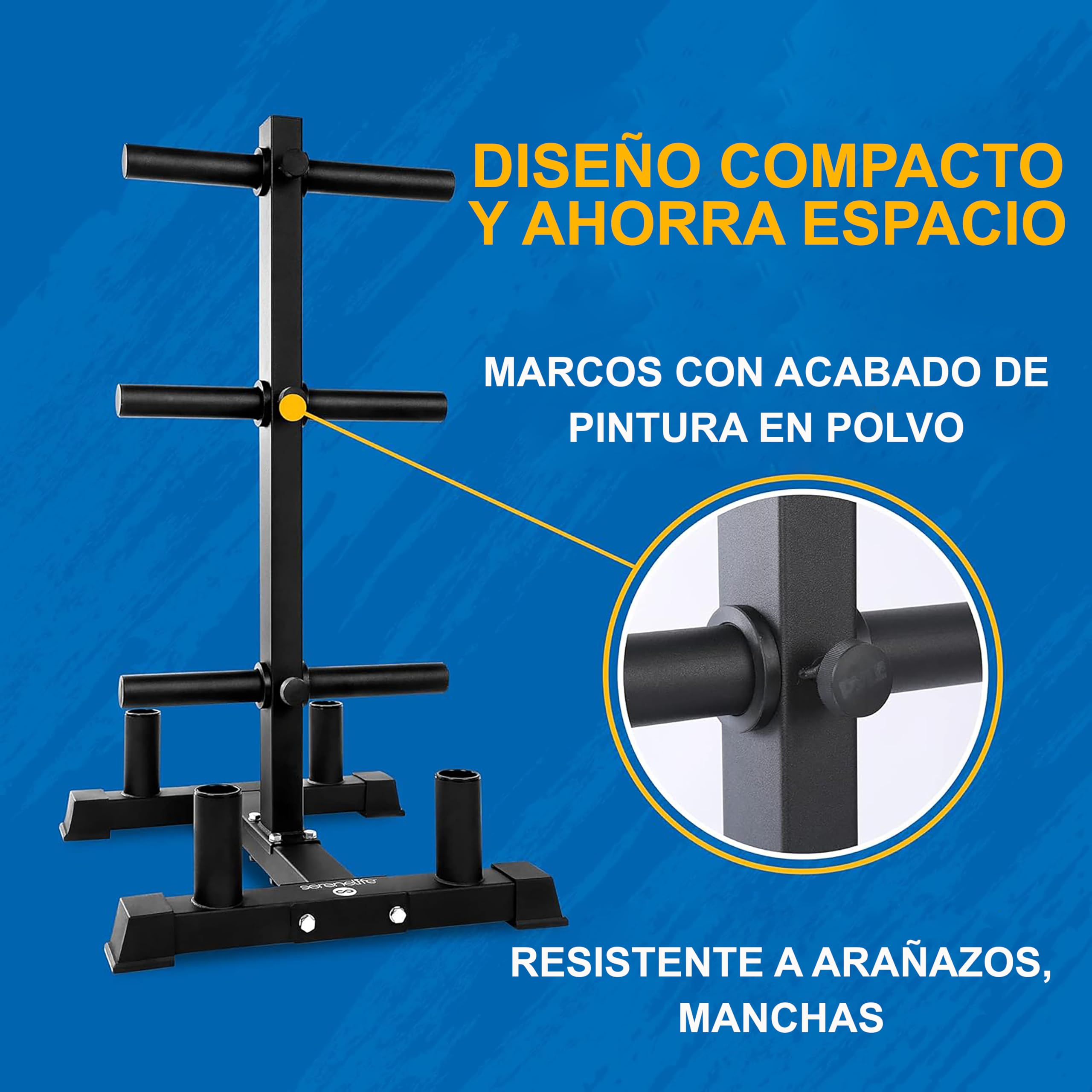 SereneLife soporte para discos de pesas, Organizador de gimnasio, Resistente, Capacidad para 363kilos, Facil ensamblaje, Compacto, Ahorrador de espacio