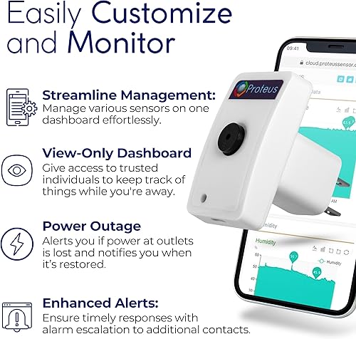 Miniatura 4 de Proteus AMBIO - Sensor de temperatura y humedad Wifi con zumbador y alertas de correo electrónicotexto