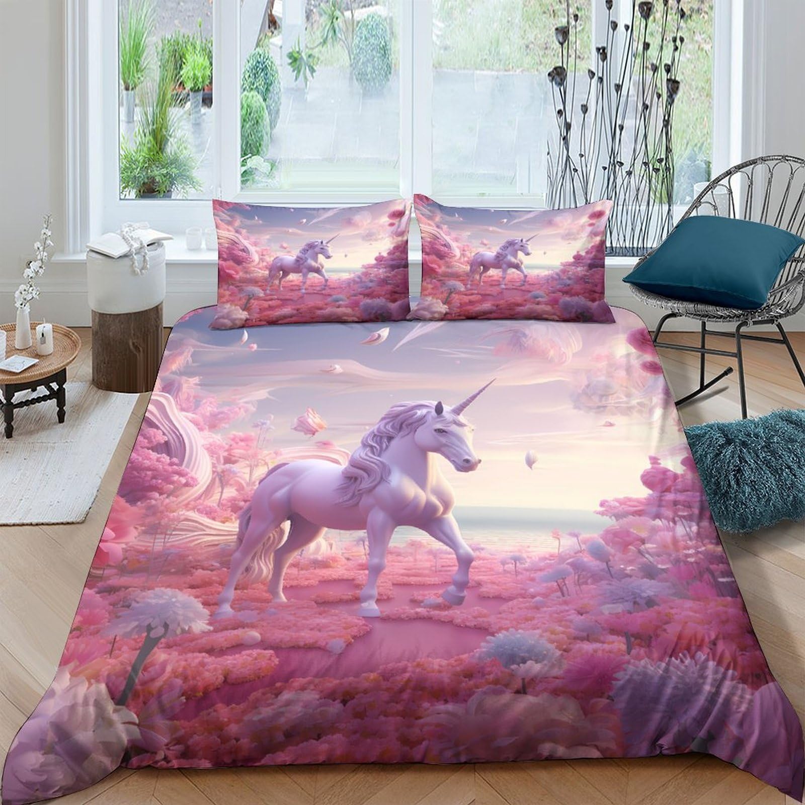 Ctjqhvkz Style-2 3D Printed Fantasy Unicorn Fitted Sheet Microfiber Soft Pink Dream Wonderland Mattress Cover For Bedroom Dorm Decorative Protection Single（135X200cm）