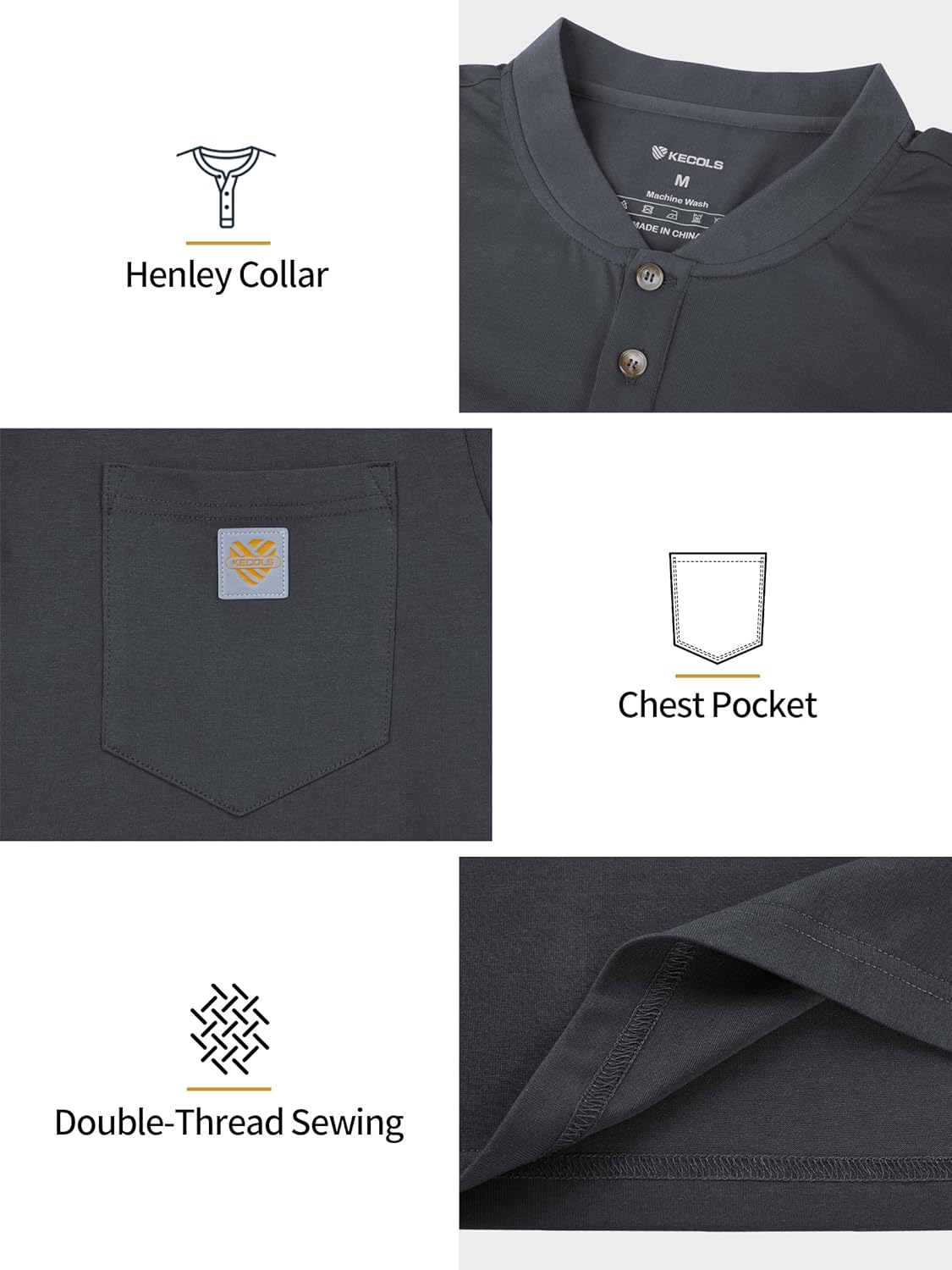 Men's Loose Fit Heavyweight Work Long Sleeve Henley T-Shirts Workwear Pocket Tee(Regular&Tall)