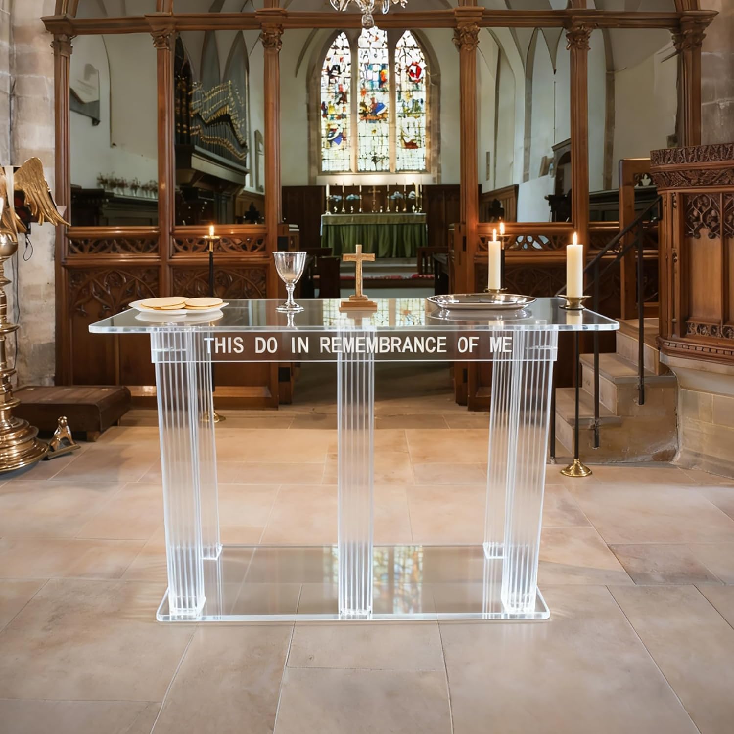 Clear Acrylic Plexiglass Church Holy Communion Table Rememberance of Me Optional Cross as a Prop is NOT Included 11461