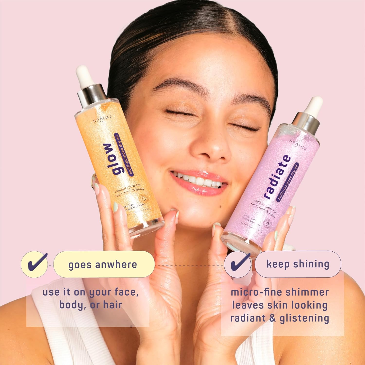 SpaLife Beauty Radiate & Glow Shimmer Oil Bundle – Dry Oil Duo with Subtle & Noticeable Shimmer – Mango & Peony Scents – Hydrating, Lightweight Moisture - Image 7