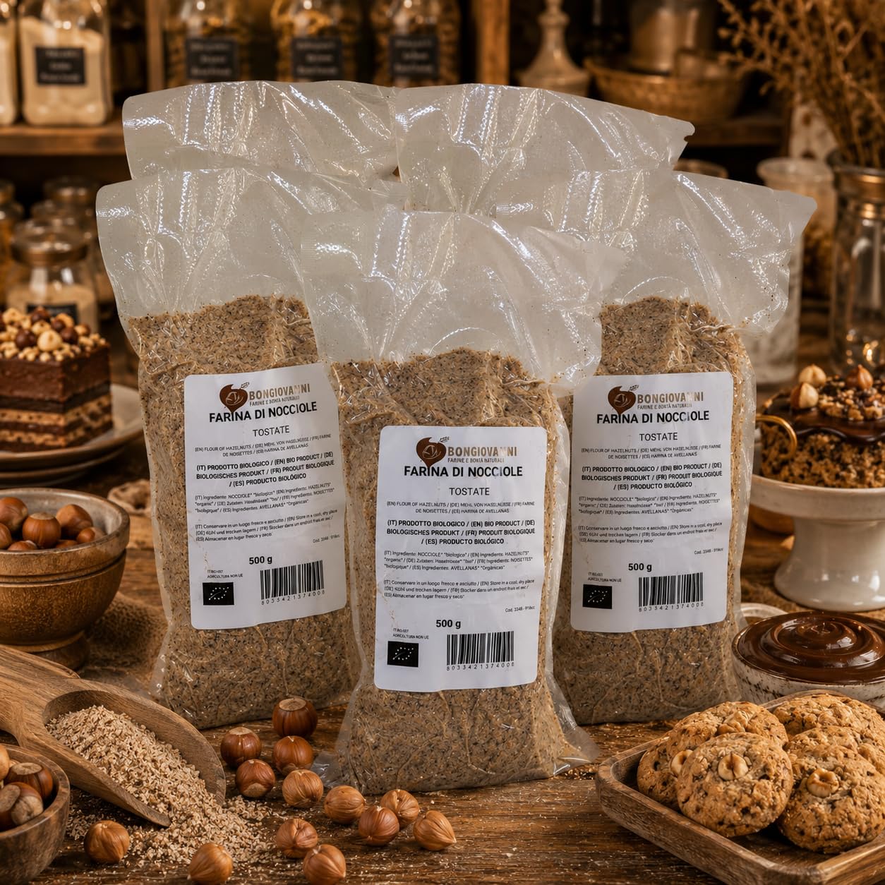 BONGIOVANNI FARINE E BONTA' NATURALI Farina di Nocciole tostate BIO, 500 grammo