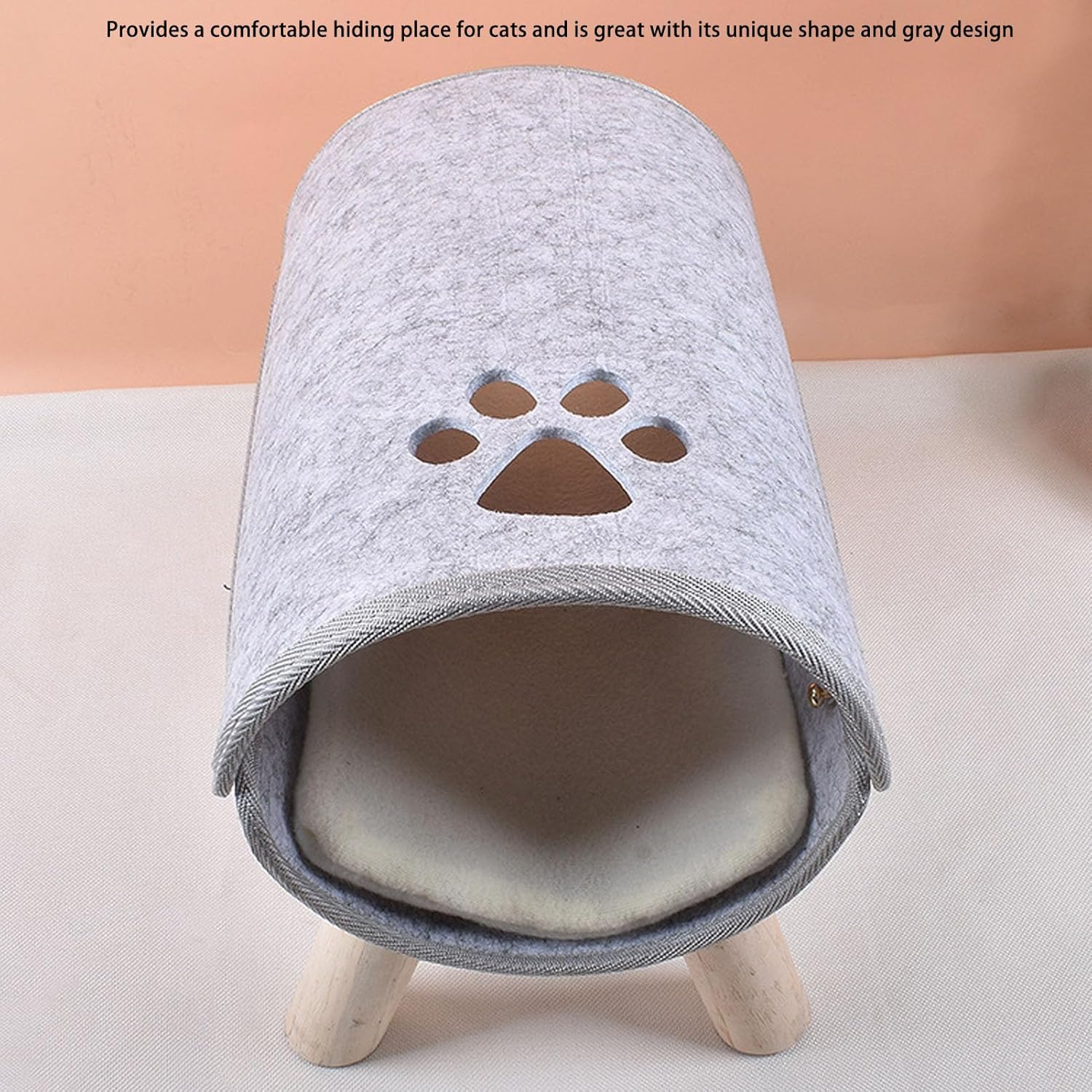 Cat Tunnel Bed tunnel chat bois Soft Com fortable Elevated Cat Tunnel Bed with Plush Cushion with Wooden Legs Pet Felt Tunnel Bed with Wooden Legs for Cat and Tunnels