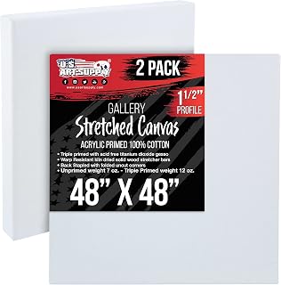 U.S. Art Supply X-Large Stretched Canvas for Painting 48x48 inch Gallery Depth 1-1/2" Thick, 2-Pack - 12oz Acrylic Gesso Triple Primed, Professional Artist Quality, 100% Cotton - Oil, Pouring Paint